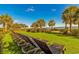 Inviting row of lounge chairs on a lush lawn dotted with palm trees leading to the beach and ocean beyond at 504 N Ocean Blvd. # 310, Myrtle Beach, SC 29577