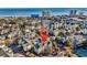 Aerial view of the complex with a pinpoint location indicator close to the beach and city amenities at 601 Hillside Dr. N # 3031, North Myrtle Beach, SC 29582