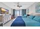 Bedroom with two beds, ocean view, flat screen TV, ceiling fan and curtains at 9550 Shore Dr. # 1637/1638, Myrtle Beach, SC 29572