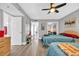 Bedroom featuring two beds with a ceiling fan and a doorway at 9550 Shore Dr. # 1637/1638, Myrtle Beach, SC 29572