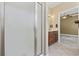 Bathroom with glass shower doors and vanity at 197 Black Bear Rd., Myrtle Beach, SC 29588
