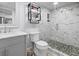 Modern bathroom with a marble-tiled shower, sleek vanity, and contemporary fixtures at 2300 N Ocean Blvd. # 1037, Myrtle Beach, SC 29577