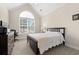 The bedroom features a bright window with blinds, ceiling fan and black furniture at 2350 Clandon Dr., Myrtle Beach, SC 29579