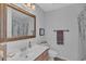 Bathroom featuring a vanity with sink, a mirror, and a shower with curtain at 3557 Chestnut Dr. # 3557, Myrtle Beach, SC 29577