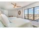 Bedroom featuring two beds, a ceiling fan, and views of the city and harbor at 4103 N Ocean Blvd. # 207, North Myrtle Beach, SC 29582