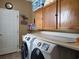 Convenient laundry room features modern washer and dryer, ample counter space, and storage cabinets at 5318 Tremiti Ln., Myrtle Beach, SC 29579