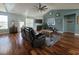 An open living space features recessed lighting, a ceiling fan, and a fireplace at 5318 Tremiti Ln., Myrtle Beach, SC 29579