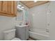 Clean, well-lit bathroom with a white shower and tub combination and modern vanity with ample storage at 6001 - 1308 S Kings Hwy., Myrtle Beach, SC 29575