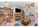 Inviting living room featuring a cozy fireplace, built-in bookshelves, and comfortable seating at 80 Stonington Dr., Murrells Inlet, SC 29576