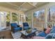 Relaxing screened porch with comfortable seating, ceiling fans and lovely views at 80 Stonington Dr., Murrells Inlet, SC 29576
