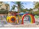 Colorful splash pad area for , surrounded by palm trees at 1105 S Ocean Blvd. # 604, Myrtle Beach, SC 29577