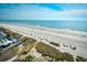 Aerial view of the beach showcasing the boardwalk, ocean, and serene sandy coastline at 2401 S Ocean Blvd. # 854, Myrtle Beach, SC 29577