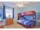 Cozy bedroom with bunk beds, a dresser and bright blue walls at 2405 S Ocean Blvd. # 304, North Myrtle Beach, SC 29582