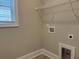 Laundry room featuring a window, vinyl floors, connections for washer and dryer, and wire shelving at 3135 Tiger Tail Rd., Conway, SC 29526