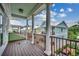 View from covered porch overlooking colorful two-story beach homes with a blue sky backdrop at 316 Shuffleboard Ct., Myrtle Beach, SC 29572