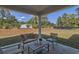 A covered patio with seating and view of a grassy backyard and blue sky at 7059 Shady Grove Rd., Conway, SC 29527