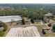 Broad aerial perspective of a home with an outbuilding surrounded by trees and nearby roads, and agricultural fields at 140 Flag Patch Rd., Loris, SC 29569