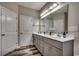 Bathroom featuring a double sink vanity and gray cabinets at 269 Leste Rd., Myrtle Beach, SC 29588