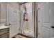 Shower featuring glass doors and curtain at 269 Leste Rd., Myrtle Beach, SC 29588