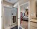 Bathroom featuring a glass-enclosed shower, granite vanity, and bedroom view at 2749 Sanctuary Blvd., Conway, SC 29526