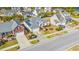 Aerial shot showcasing a house with beautiful landscaping, solar panels, and a two-car garage at 726 Carolina Farms Blvd., Myrtle Beach, SC 29579