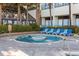 Enjoy the relaxing hot tub surrounded by comfortable lounge chairs and lush greenery for a tranquil vacation experience at 1105 S Ocean Blvd. # 706, Myrtle Beach, SC 29577