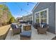 Relaxing outdoor patio featuring wicker furniture, string lights, and a fire pit for cozy evenings at 1118 Prescott Circle, Myrtle Beach, SC 29577