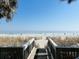 Boardwalk leading to a sandy beach and clear blue ocean at 1501 S Ocean Blvd. # 841, Myrtle Beach, SC 29577