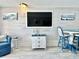 Well-lit living room featuring a flat-screen TV, blue accent table and a coastal-themed decor adding to the ambiance at 1501 S Ocean Blvd. # 841, Myrtle Beach, SC 29577