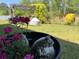 Scenic backyard view showcasing vibrant flowers, a decorative frog, and a charming pergola at 156 Legends Village Loop, Myrtle Beach, SC 29579