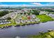 Aerial view of waterfront condos with community pool, boat docks, and city skyline in distance at 218 Landing Rd. # G, North Myrtle Beach, SC 29582