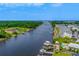 Picturesque Intracoastal Waterway aerial view, featuring waterfront homes and private boat docks at 218 Landing Rd. # G, North Myrtle Beach, SC 29582