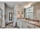 Bathroom with double vanity, granite countertops, and a glass-enclosed shower at 325 High Falls Dr., Conway, SC 29526