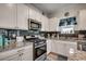 Kitchen with granite countertops, stainless steel appliances, black backsplash, and white cabinetry at 325 High Falls Dr., Conway, SC 29526