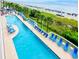 Aerial view of a refreshing swimming pool with stunning ocean backdrop and beach access at 1625 S Ocean Blvd. S # 910, North Myrtle Beach, SC 29582