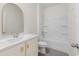 Bright bathroom featuring a tub and shower combo, modern vanity, and sleek fixtures at 591 Meadowgrass Ct., Myrtle Beach, SC 29588