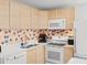Contemporary kitchen with stainless steel appliances, wooden cabinets, and eye-catching backsplash at 1500 Cenith Dr. # C-103, North Myrtle Beach, SC 29582