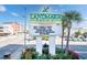 Landmark Resort sign advertising 17 bodies of water, pools, a lazy river, spas, and waterslides with a ' area at 1501 S Ocean Blvd. # 633, Myrtle Beach, SC 29577