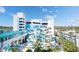 Aerial view of the waterpark with colorful slides and palm trees at 1501 S Ocean Blvd. # 633, Myrtle Beach, SC 29577