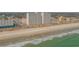 This aerial shows direct beach access, with the condo towers and close proximity to the sandy shore at 1625 S Ocean Blvd. # 1004, North Myrtle Beach, SC 29582