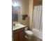 Standard bathroom featuring a vanity, toilet, and a shower/tub combination with shower curtain at 1719 Low Country Pl. # B, Myrtle Beach, SC 29577