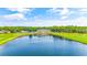 Picturesque aerial view of a golf course community with lush greenery, a serene lake, and a stately clubhouse under a blue sky at 2019 Balfour Ct. # L4, Myrtle Beach, SC 29575