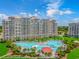 Aerial view of a large condo building with resort style pools in the backyard at 2151 Bridge View Ct. # 1-803, North Myrtle Beach, SC 29582