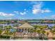 Aerial view of a waterfront restaurant with a marina, showcasing the scenic waterfront dining experience at 2151 Bridge View Ct. # 1-803, North Myrtle Beach, SC 29582