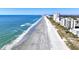 Expansive aerial view of a pristine beach next to beachfront condo towers under a clear blue sky at 300 Lorenzo Dr., North Myrtle Beach, SC 29582