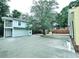 Backyard with a large concrete area surrounded by trees and grass at 413 30Th Ave. N, Myrtle Beach, SC 29577