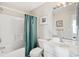 Cozy bathroom featuring a shower-tub combination and vanity with decorative mirror and coastal themed decor at 6001-Z-26 South Kings Hwy., Myrtle Beach, SC 29575