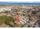 Aerial view of the property situated in a coastal neighborhood near the beach at 613 Calhoun Dr., Murrells Inlet, SC 29576