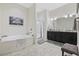 Luxurious bathroom with a soaking tub, glass shower and double sink vanity at 2794 Howard Ave. # D, Myrtle Beach, SC 29577