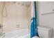 Bathroom featuring a tub/shower combo with a blue and white flower decorated curtain at 400 20Th Ave. N # 1101, Myrtle Beach, SC 29577
